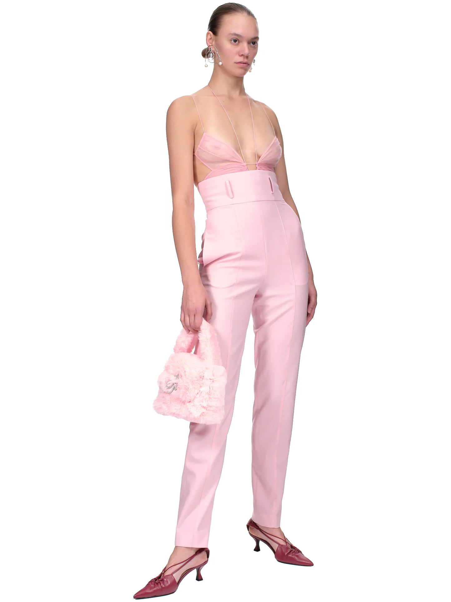 Load image into Gallery viewer, Nensi Dojaka Tailored High Waist Pink Trousers
