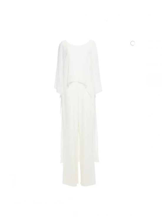 Load image into Gallery viewer, Halston White Chiffon Cape Jumpsuit - nwt
