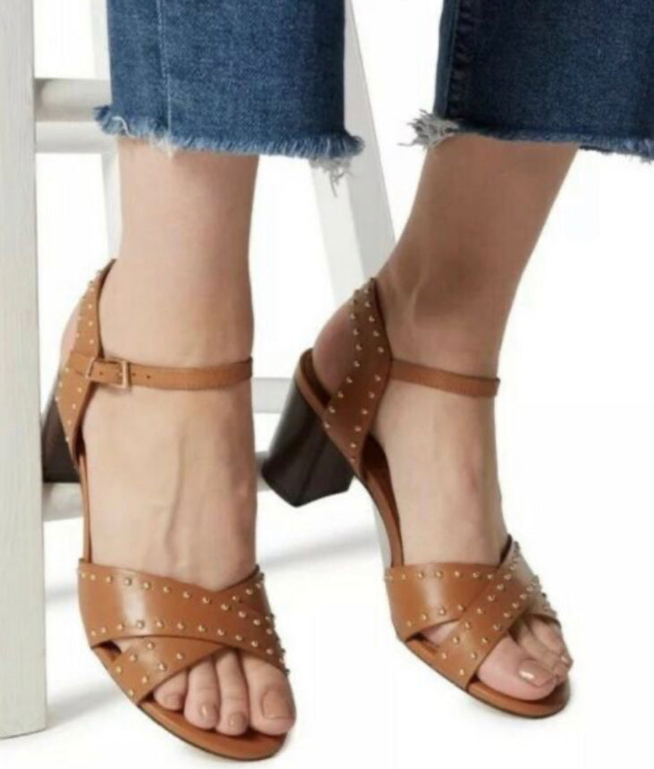 Dune Tan Leather Studded Sandals
