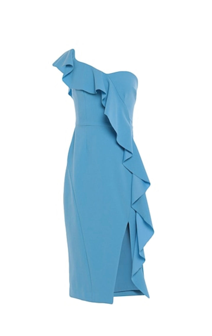 Load image into Gallery viewer, Rebecca Vallance Blue One Shoulder Dress
