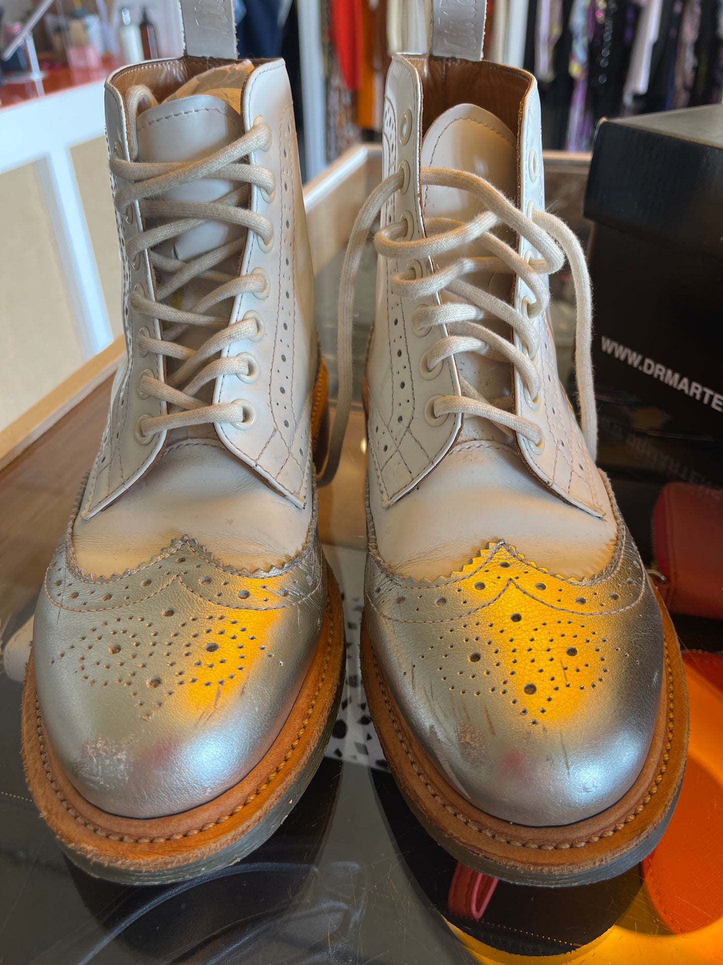 Load image into Gallery viewer, Dr Marten White/Silver Brogue Boots
