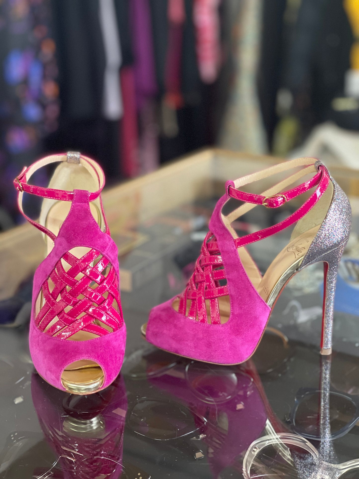 Christian Louboutin Pink and Glitter Heels