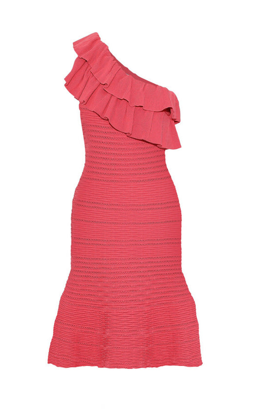 Load image into Gallery viewer, Rebecca Vallance One Shoulder Coral Dress
