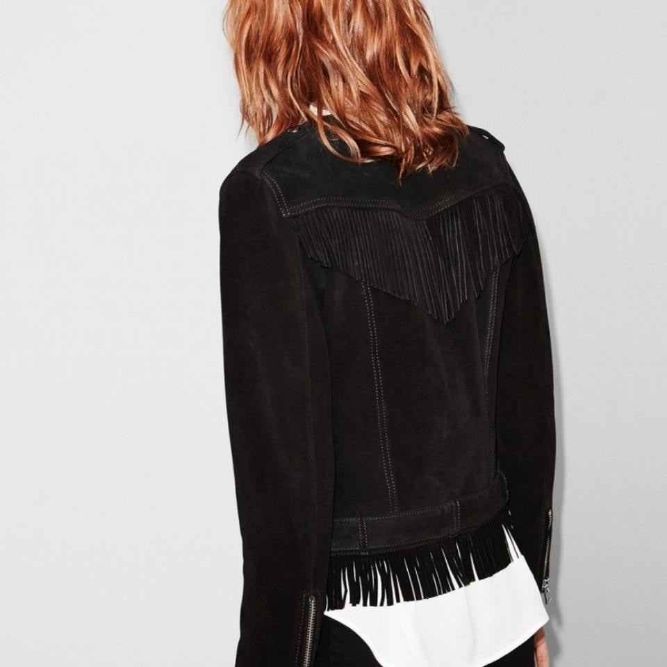 Load image into Gallery viewer, The Kooples Black Suede Fringed Jacket
