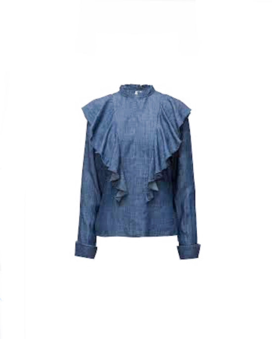 Load image into Gallery viewer, Gestuz Denim Ruffle Blouse
