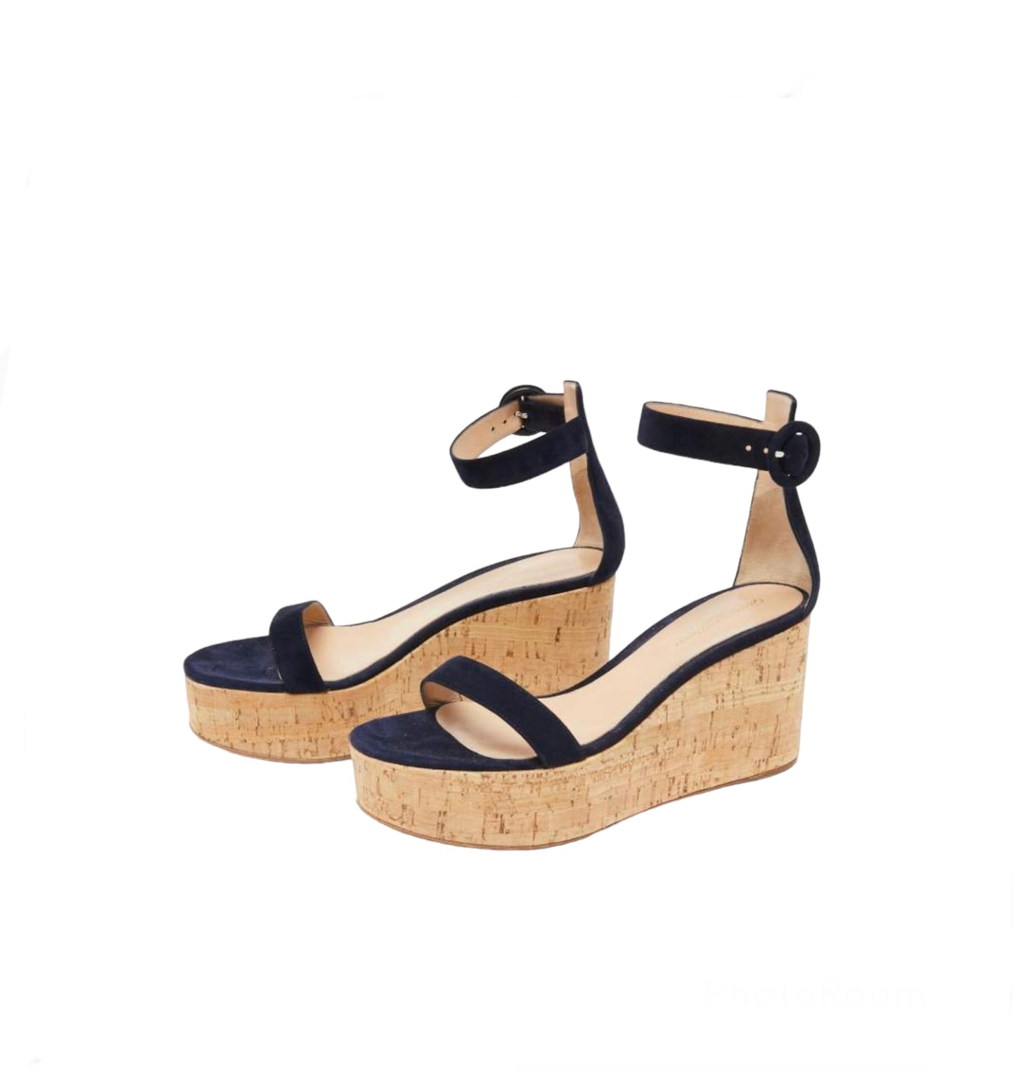 Load image into Gallery viewer, Gianvitto Rossi Navy Cork Wedges - new
