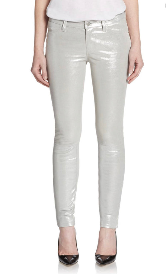 J Brand Silver Metallic Stretch Leather Trousers