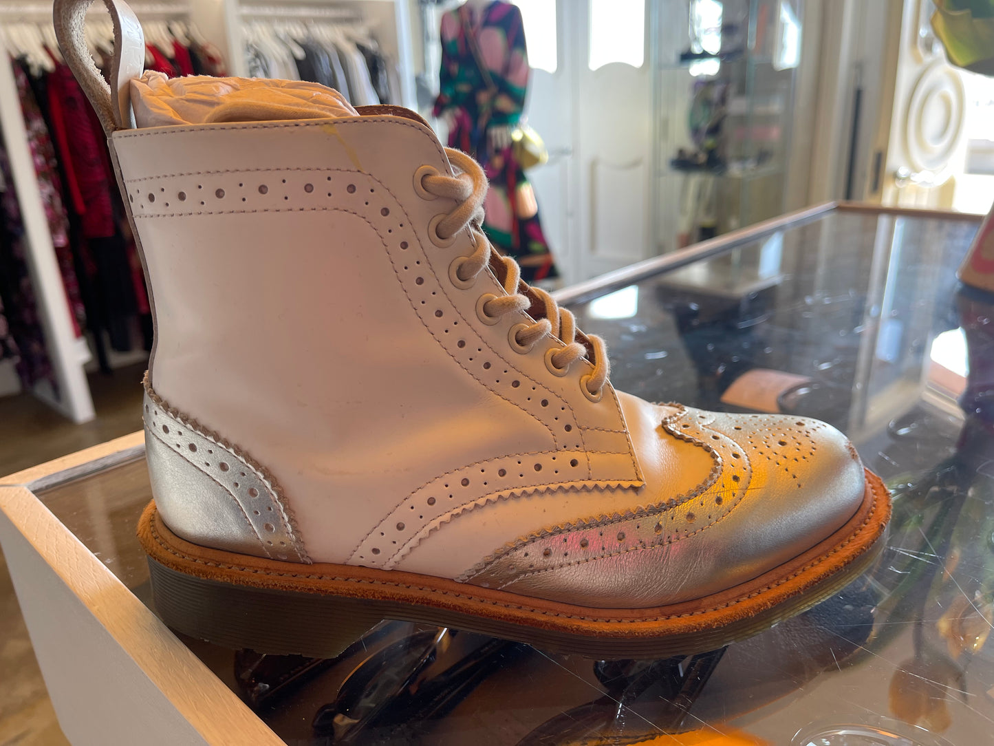 Dr Marten White Silver Brogue Boots ReBoundStore